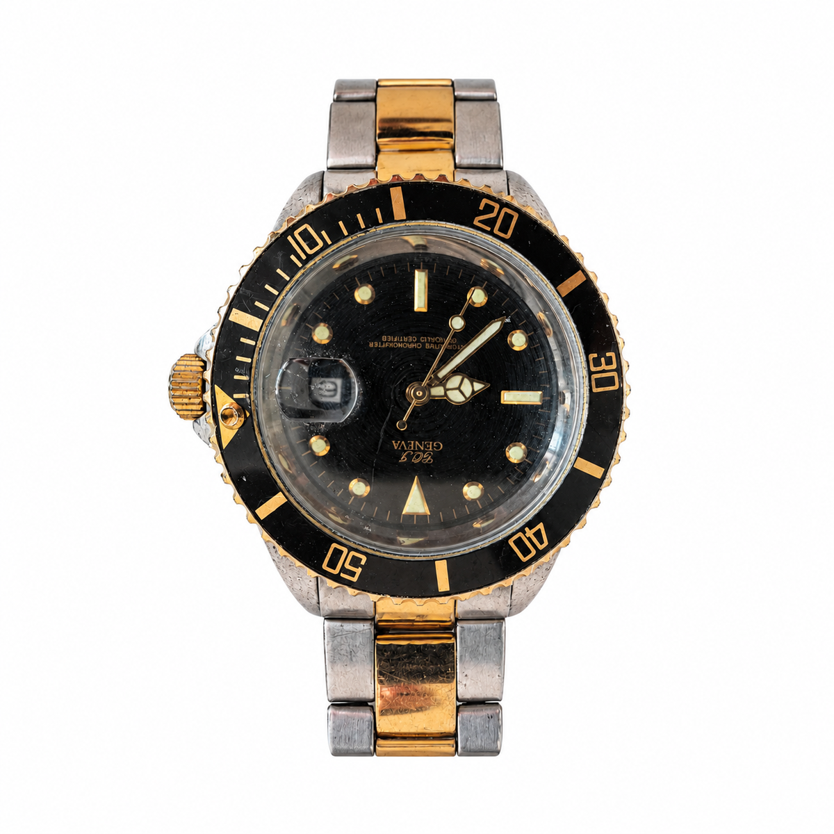Vintage Geneva 2001 Two-Tone Black Dial Date Quartz Watch - Requires a Battery