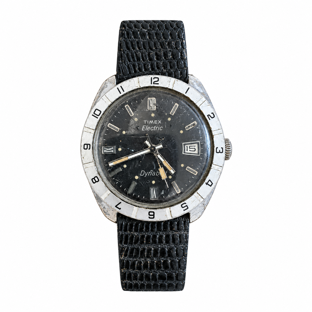 Vintage Timex Electric Dynabeat Black Dial Date Watch - Requires a Battery