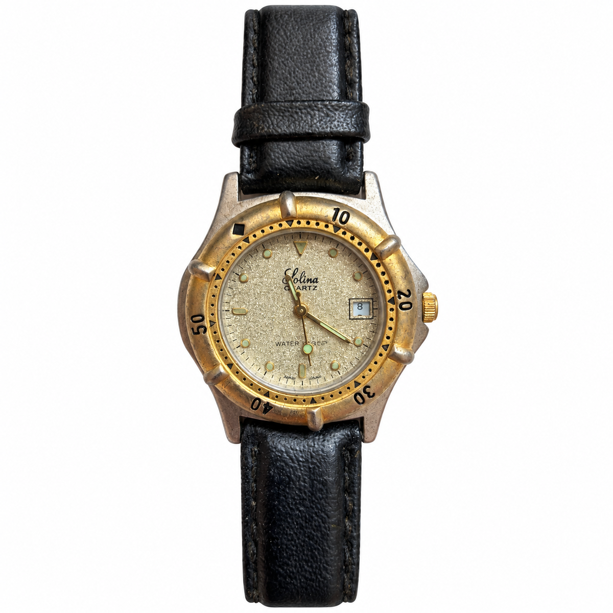 Vintage Solina Two-Tone Date Quartz Watch - Requires a Battery
