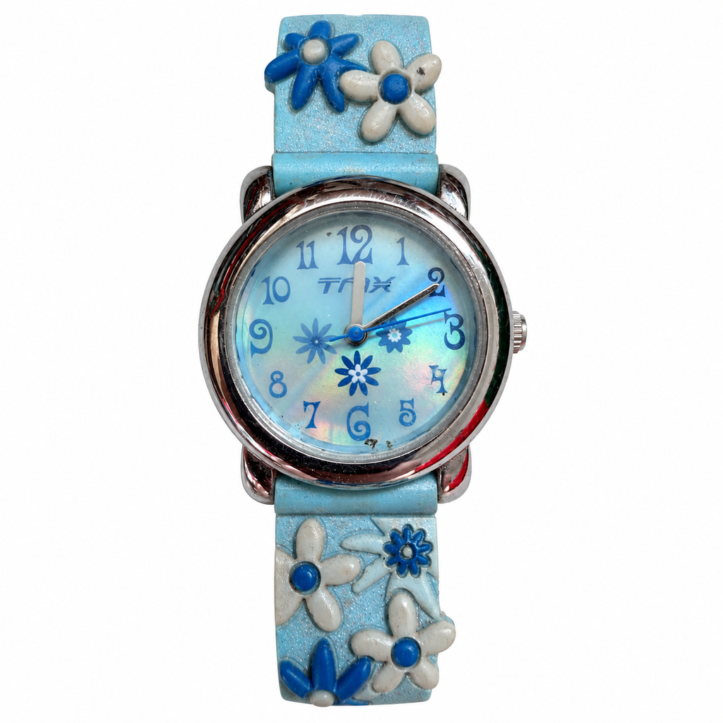 Vintage-Style TFX Blue Floral Quartz Watch - Requires a Battery