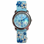 Vintage-Style TFX Blue Floral Quartz Watch - Requires a Battery