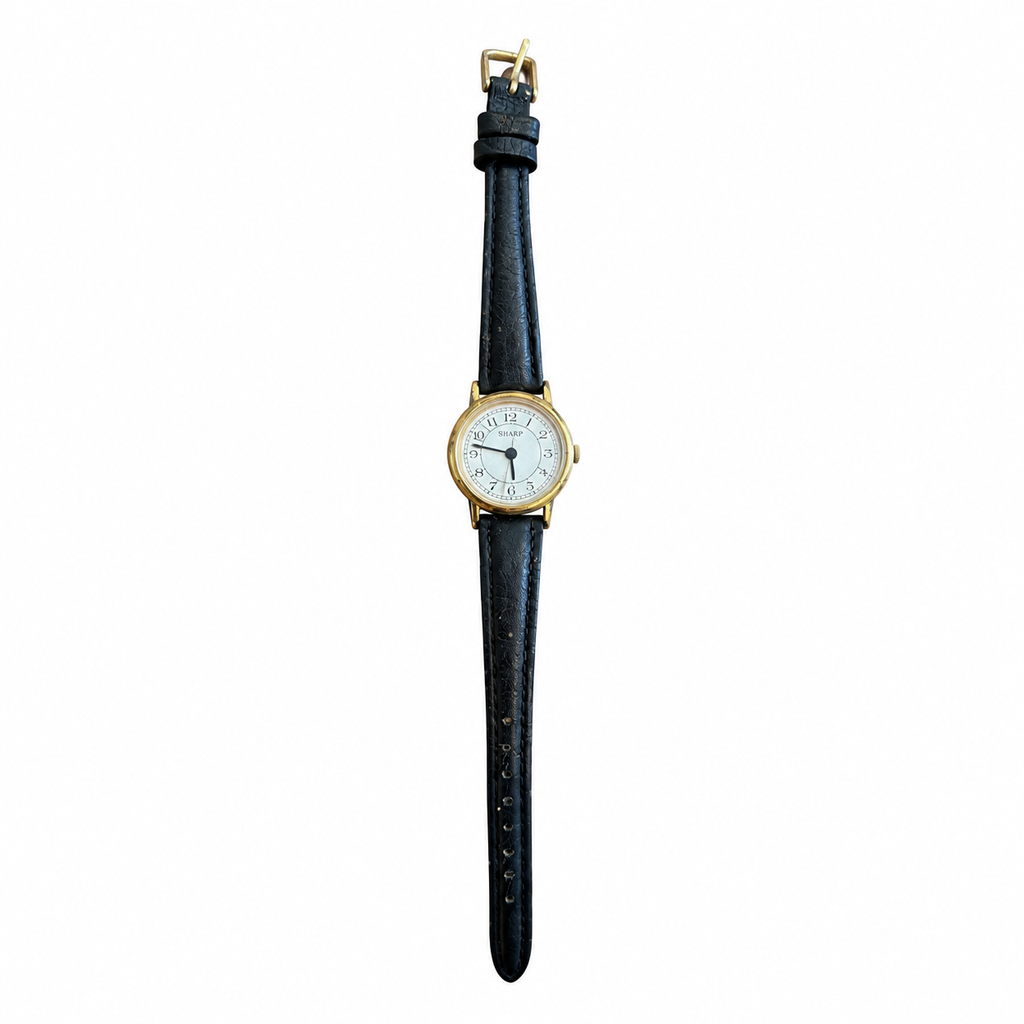 Vintage Sharp Arabic Numeral Quartz Watch - Gold/White Dial - Battery Required