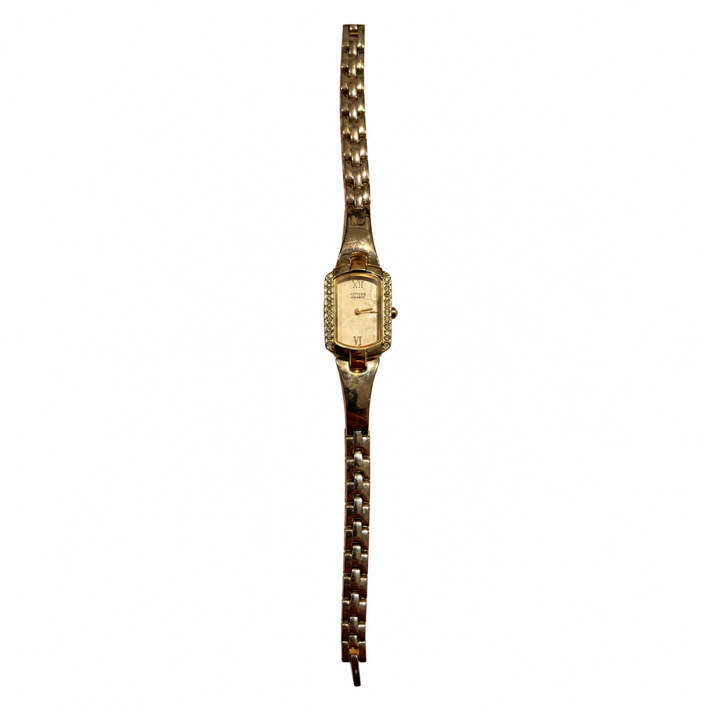 Vintage Citizen Rectangular Crystal-Accent Gold-Tone - Battery Required