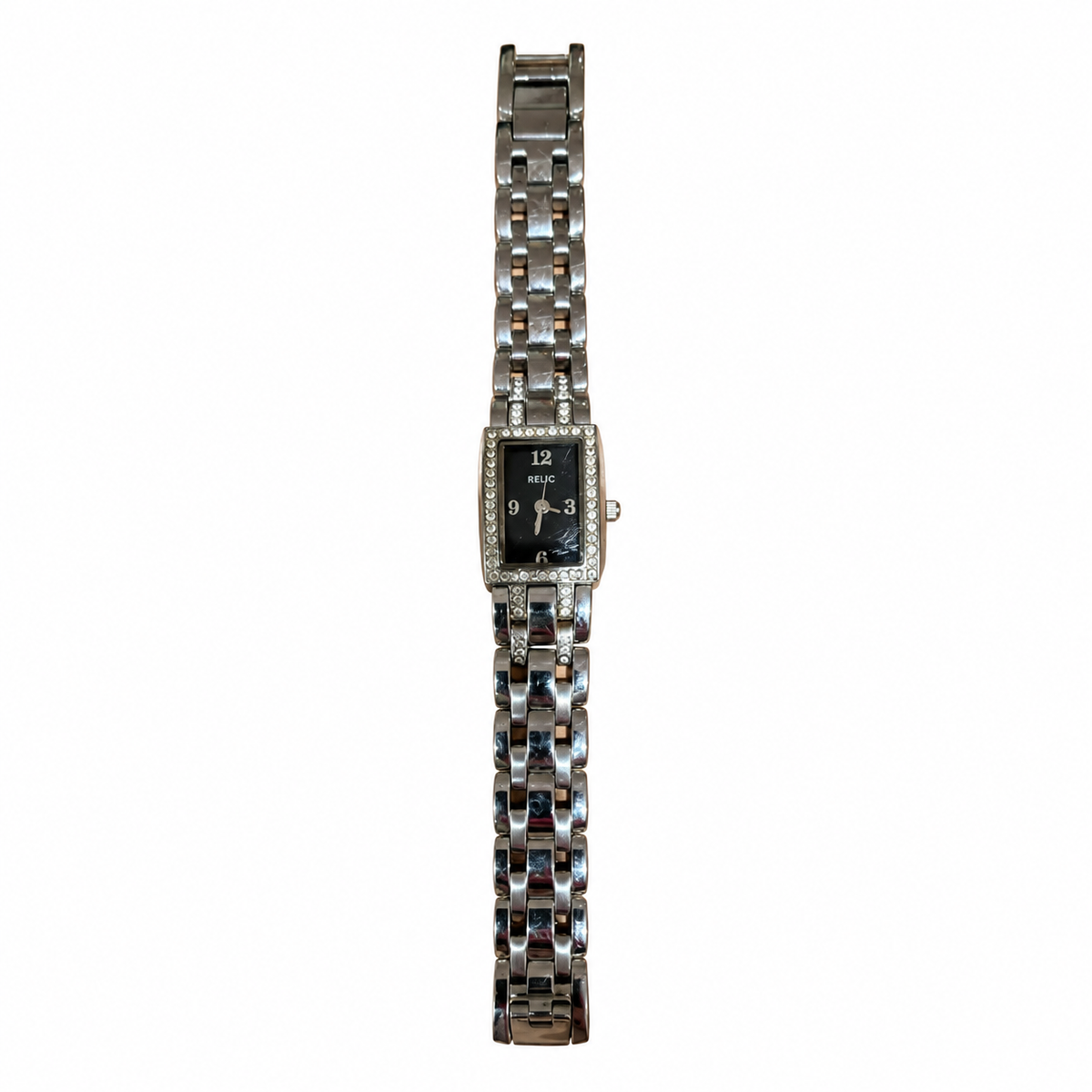Vintage Relic Rectangular Black Dial Crystal-Accent Bracelet - Battery Required