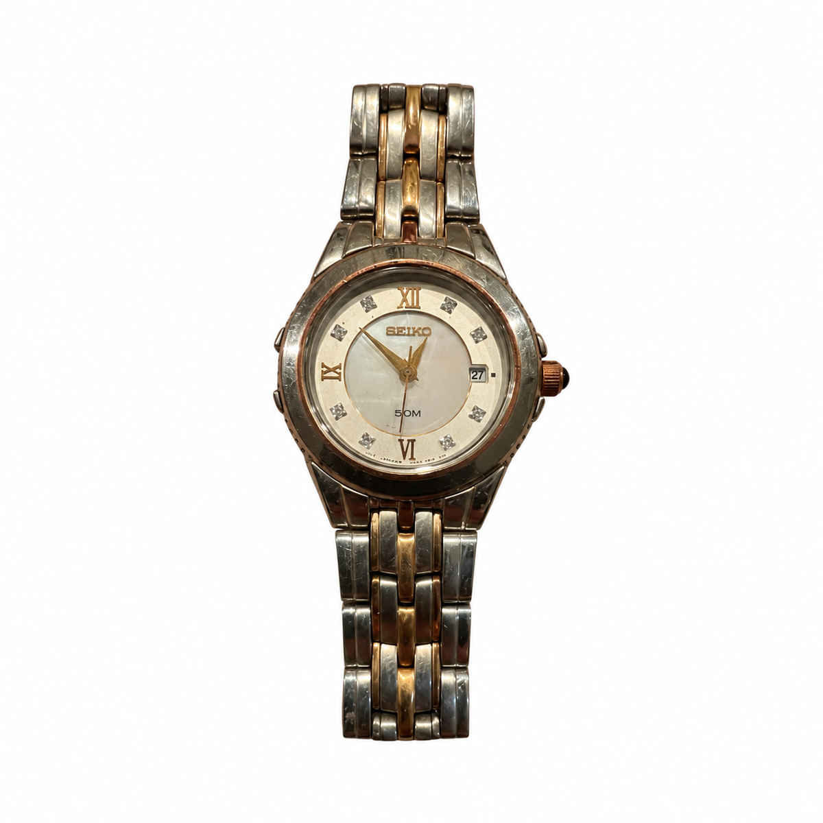 Vintage Seiko 50M Two-Tone Roman Numeral Date Bracelet Watch - Battery Required