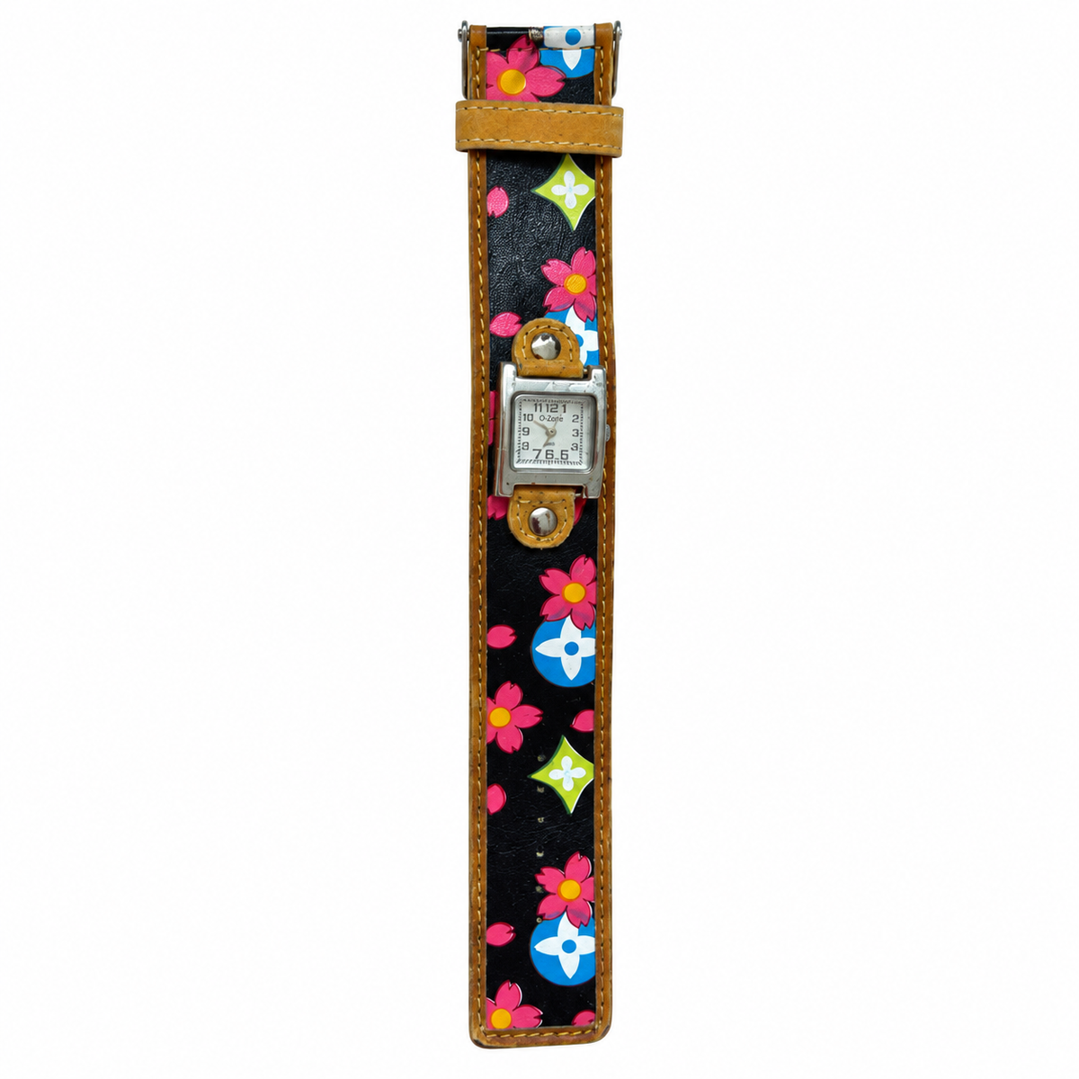 Vintage O-Zone Square Floral Cuff Quartz Watch - Requires a Battery