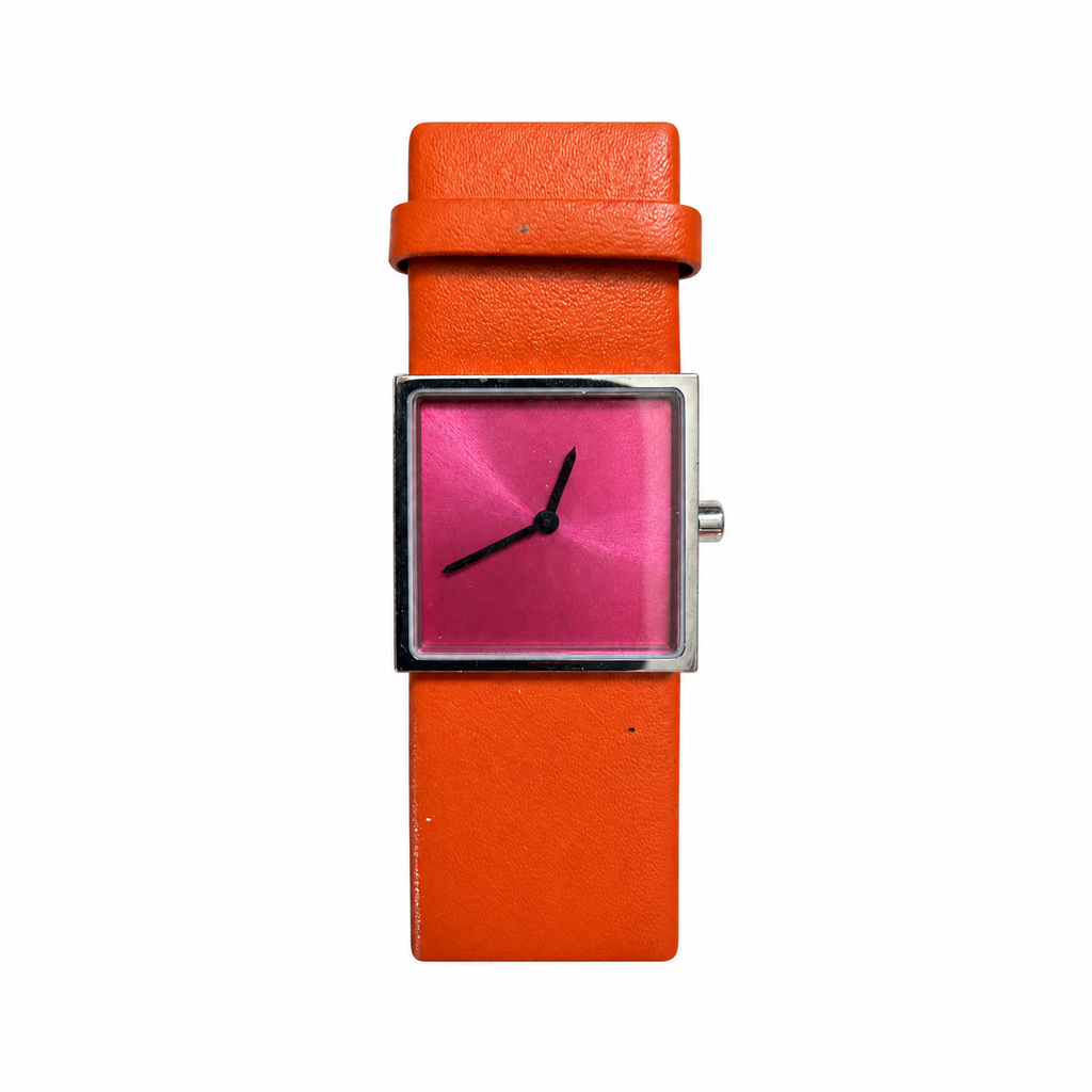 Vintage-Style Pink Dial Square Quartz Watch - Requires a Battery