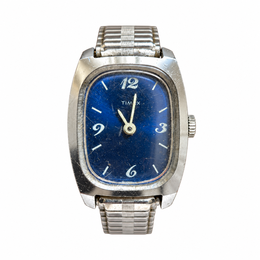 Vintage Timex Blue Dial Rectangular Mechanical Watch - Requires Winding