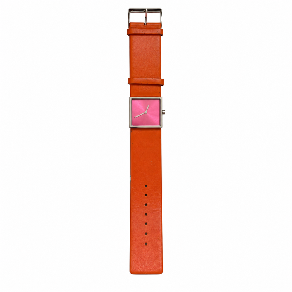 Vintage-Style Pink Dial Square Quartz Watch - Requires a Battery