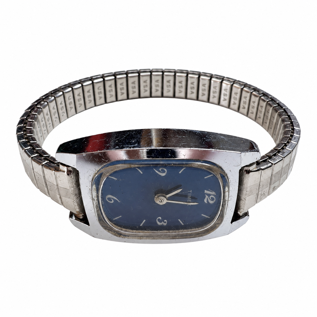 Vintage Timex Blue Dial Rectangular Mechanical Watch - Requires Winding