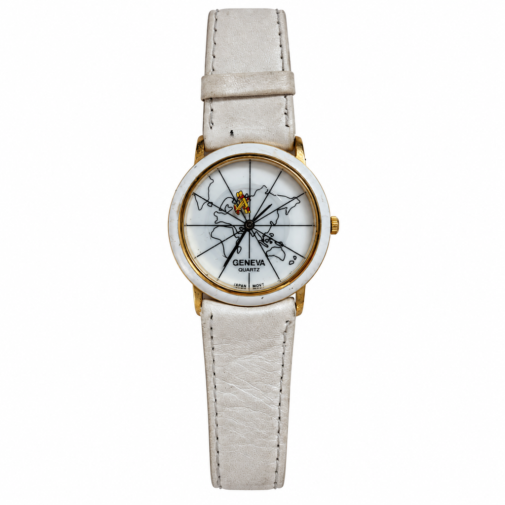 Vintage Geneva World Map Dial Quartz Watch - Requires a Battery