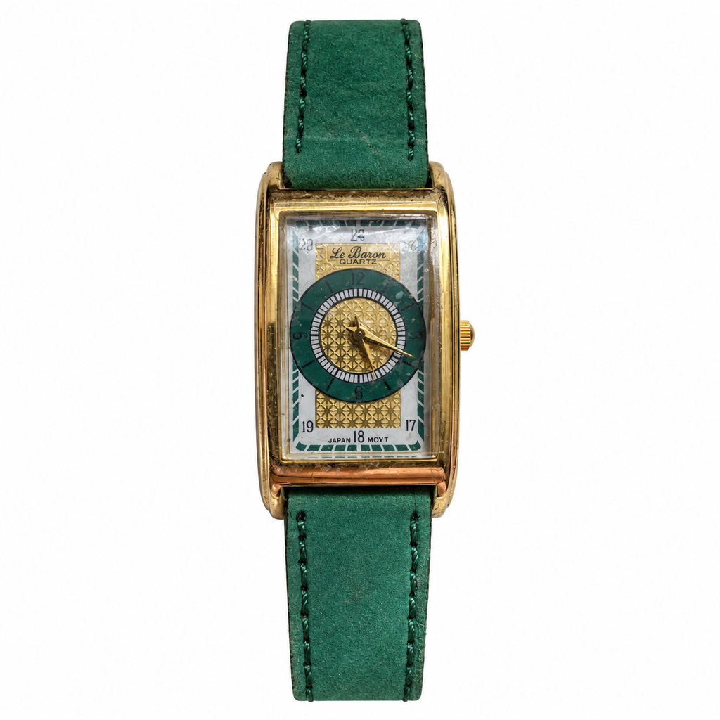 Vintage Le Baron Geometric Green Quartz Watch - Requires a Battery