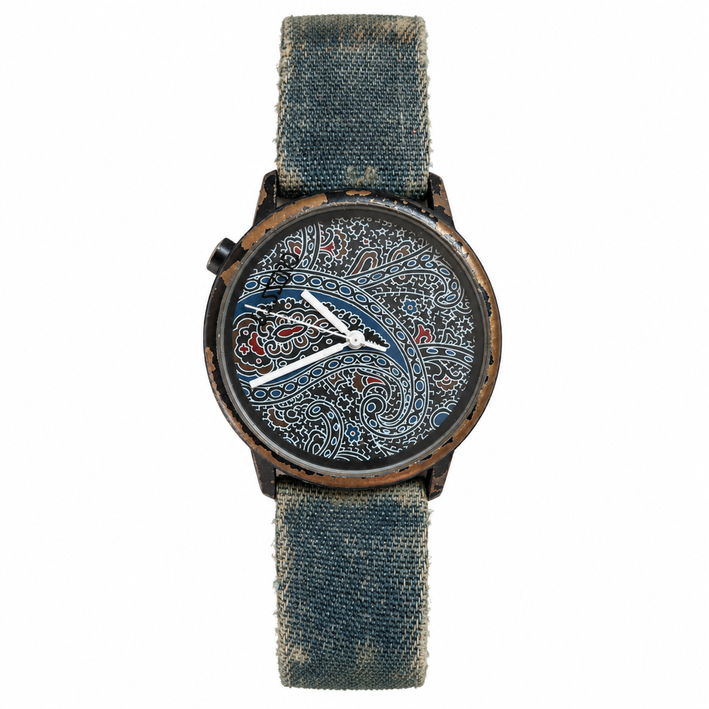 Vintage-Style Paisley Dial Cuff Quartz Watch - Requires a Battery