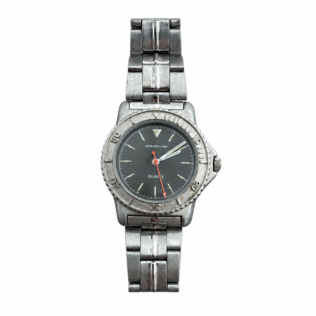 Vintage Edward Lynn Men's Quartz Diver-Style Watch - Black - Battery Required