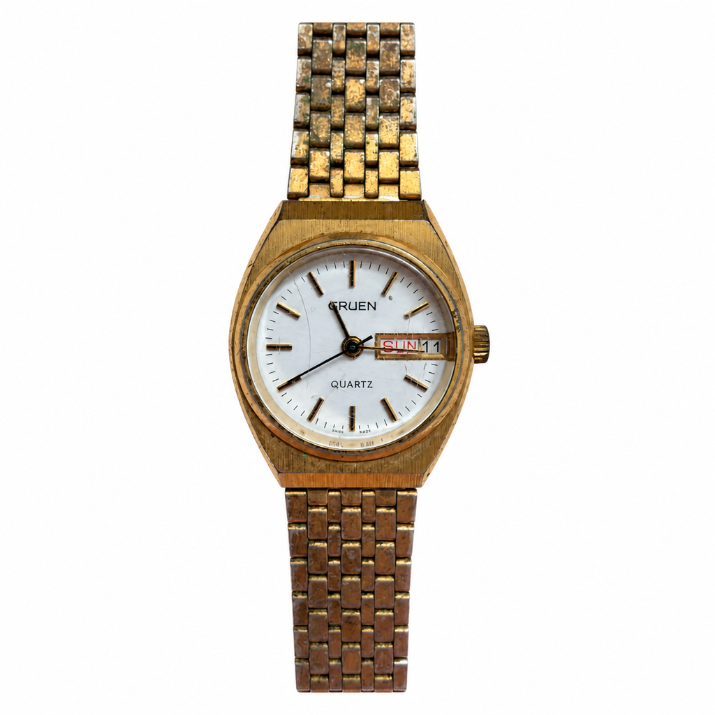 Vintage Gruen Day-Date Quartz Bracelet Watch - Requires a Battery