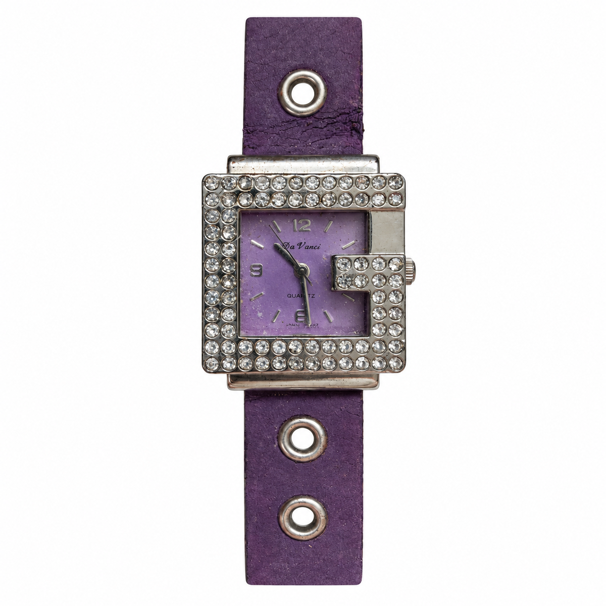 Vintage Da Vinci Rhinestone Purple Quartz Cuff Watch - Requires a Battery