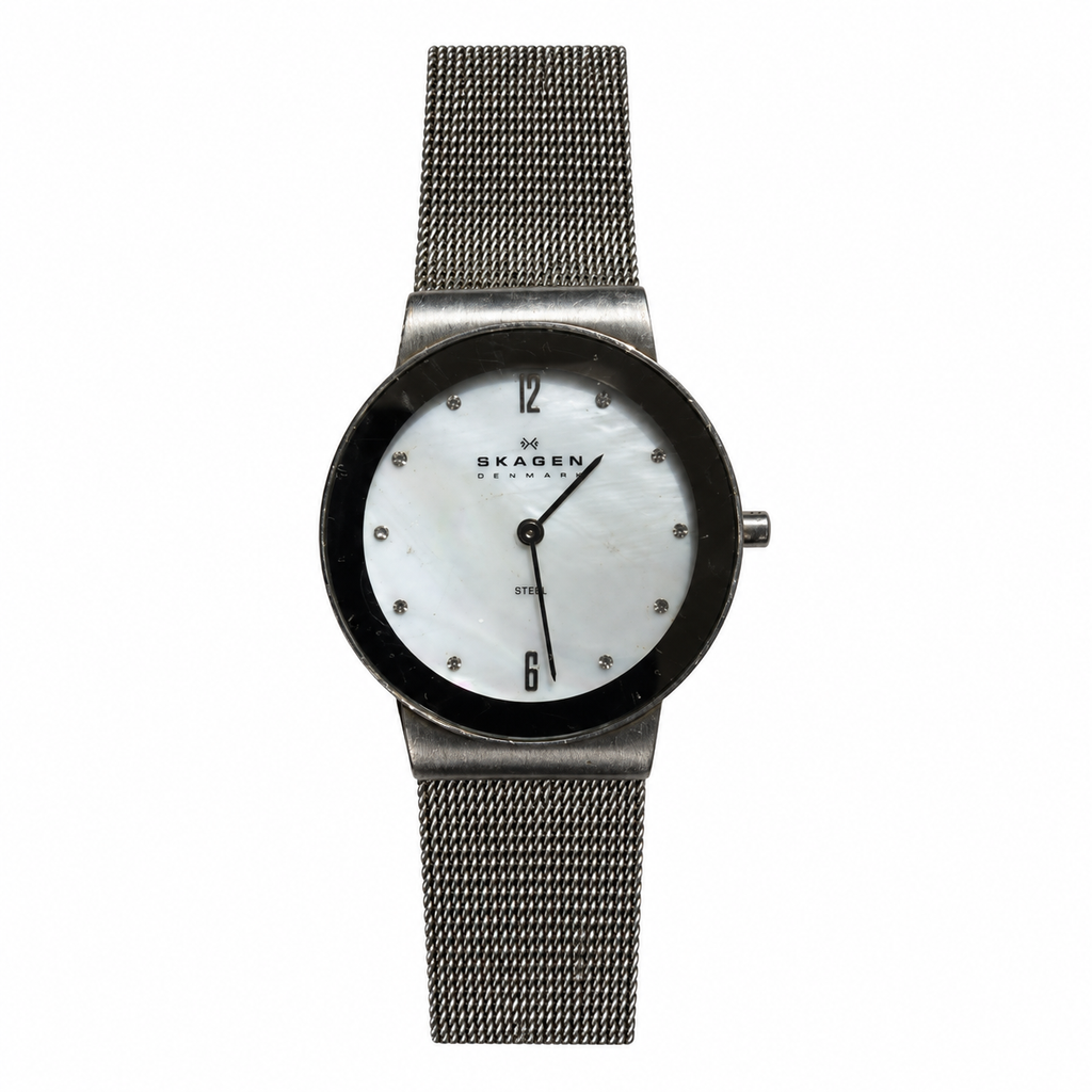 Vintage Skagen Denmark Mother-of-Pearl Crystal Dial Quartz Watch - Requires a Battery