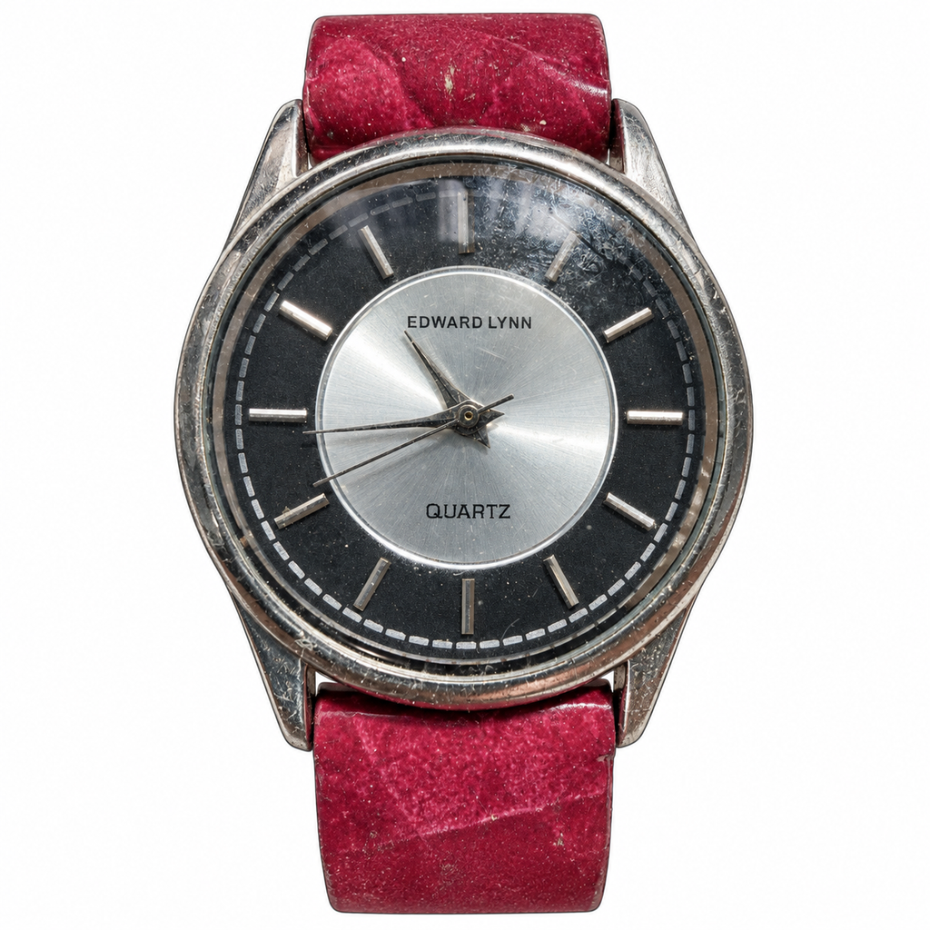 Vintage Edward Lynn Concentric Dial Quartz Watch with Red Strap - Requires a Battery