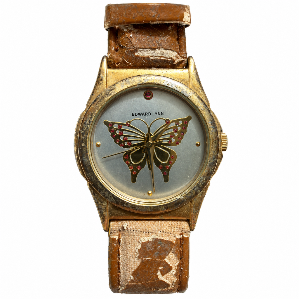 Vintage Edward Lynn Butterfly Crystal Accent Quartz Watch - Requires a Battery