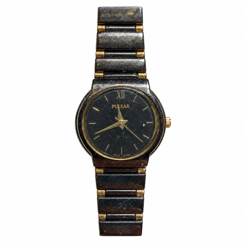 Vintage Pulsar Black and Gold Quartz Bracelet Watch - Requires a Battery