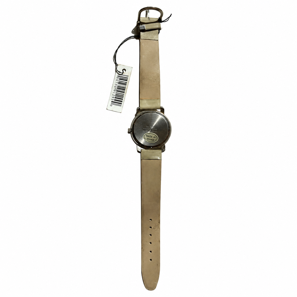 Vintage Edward Lynn Silver Dial Quartz Watch with Beige Strap - Requires a Battery
