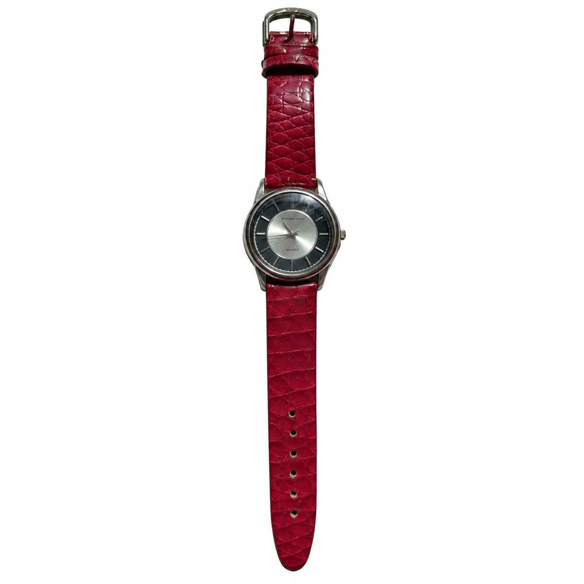 Vintage Edward Lynn Concentric Dial Quartz Watch with Red Strap - Requires a Battery