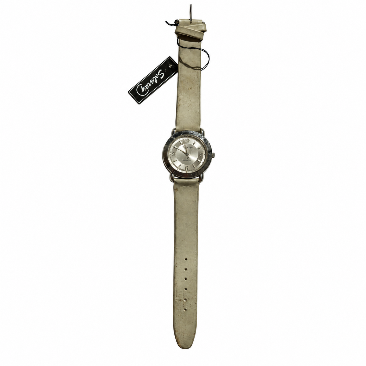 Vintage Edward Lynn Silver Dial Quartz Watch with Beige Strap - Requires a Battery