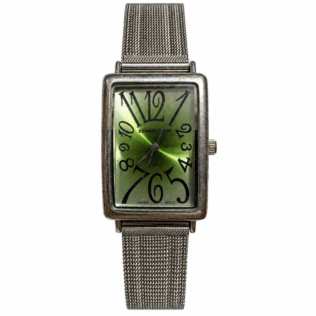 Vintage Edward Lynn Green Distorted Numeral Mesh Quartz Watch - Requires a Battery