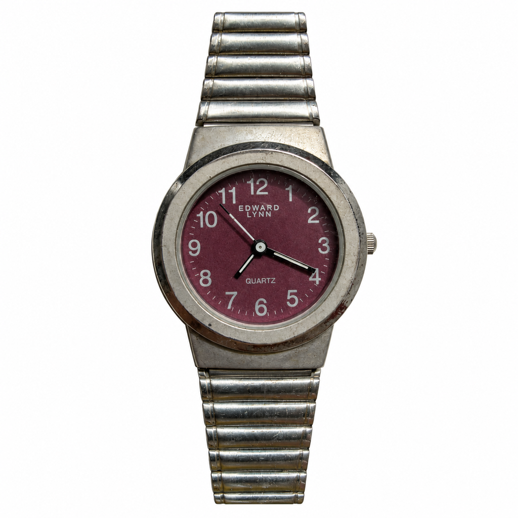 Vintage Edward Lynn Burgundy Dial Expansion Bracelet Quartz Watch - Requires a Battery