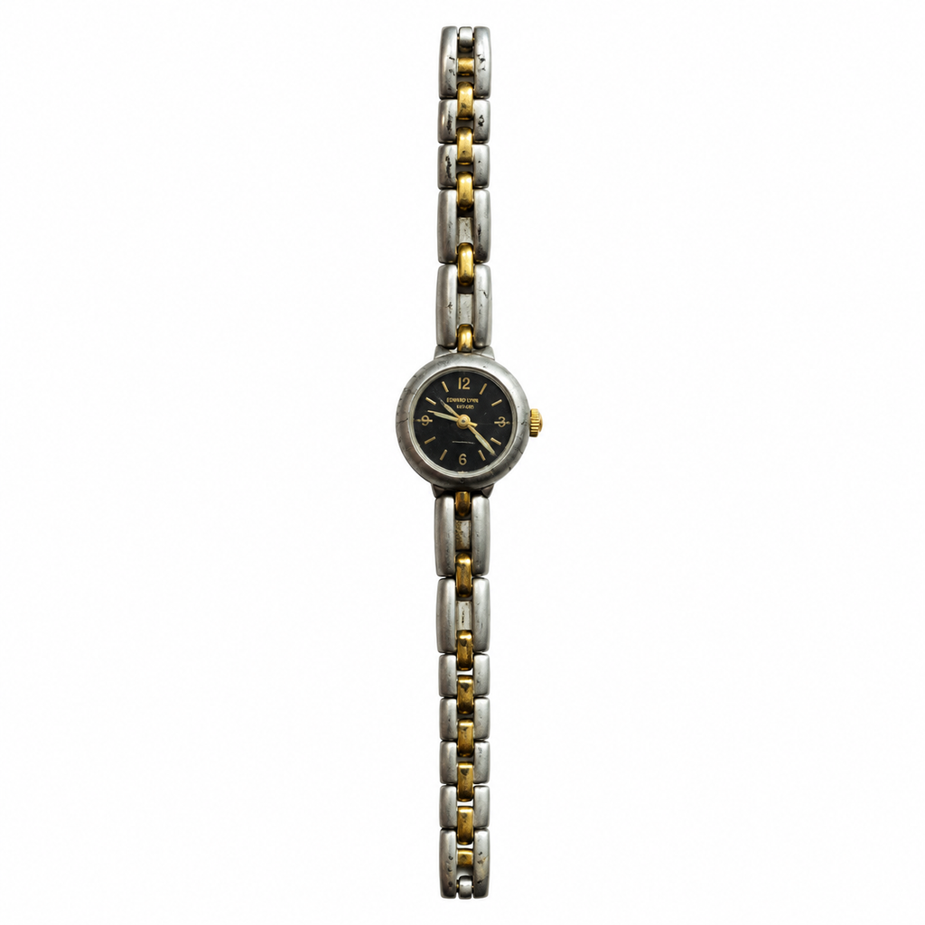 Vintage Edward Lynn Petite Black Dial Two-Tone Quartz Watch - Requires a Battery