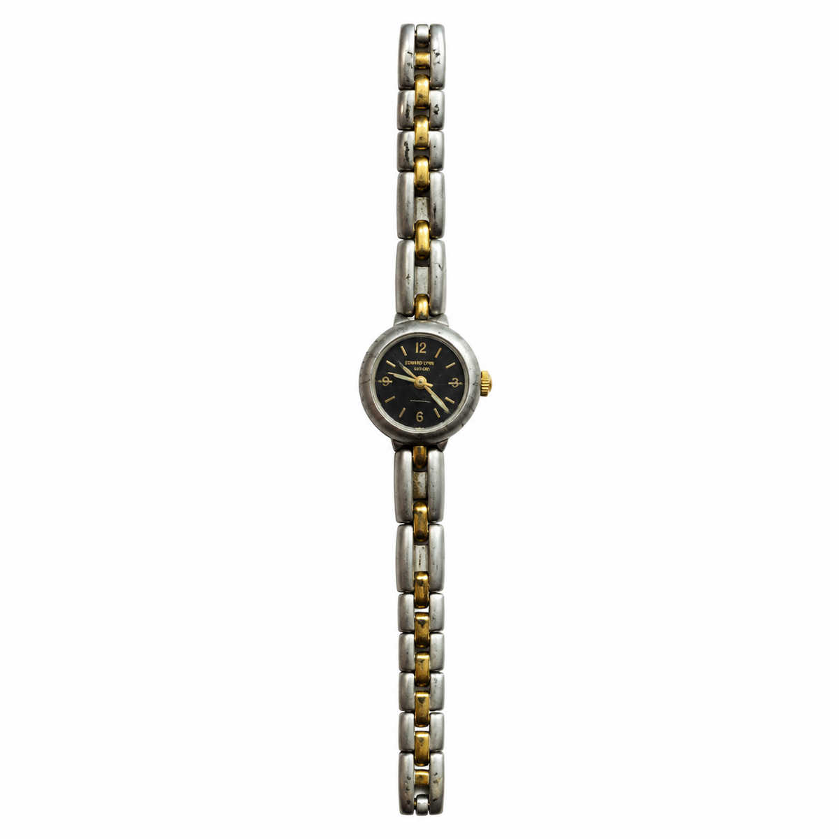 Vintage Edward Lynn Petite Black Dial Two-Tone Quartz Watch - Requires a Battery