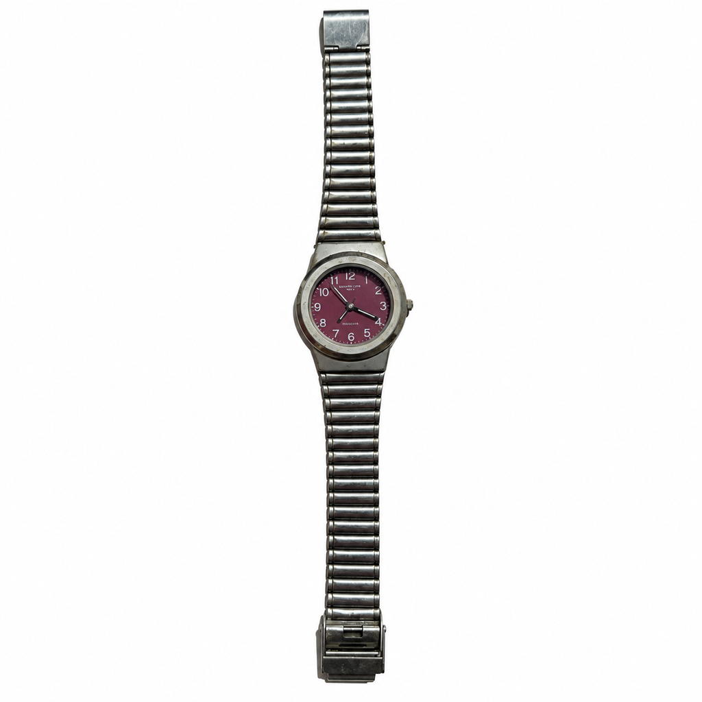 Vintage Edward Lynn Burgundy Dial Expansion Bracelet Quartz Watch - Requires a Battery