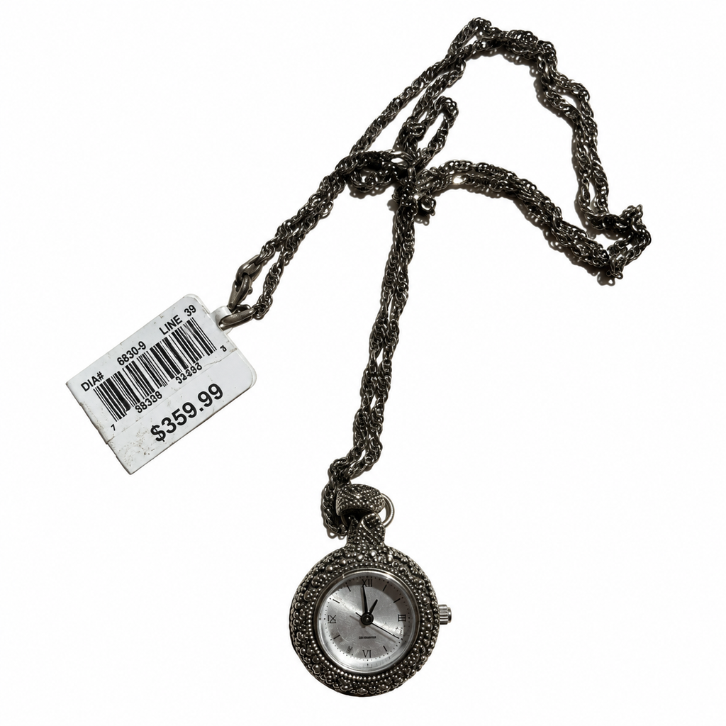 Vintage Ornate Silver-Tone Roman Numeral Pendant Quartz Watch - Requires a Battery
