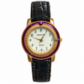Vintage Edward Lynn Purple Bezel Gold-Tone Quartz Watch - Requires a Battery