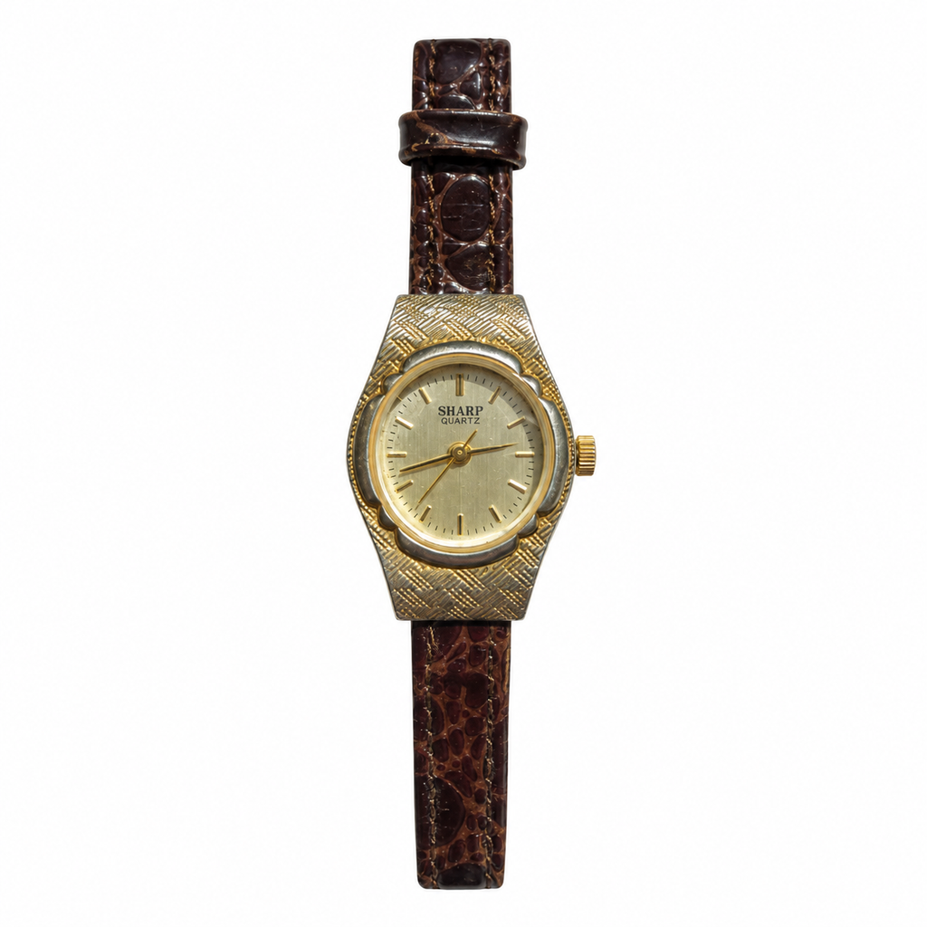 Vintage Sharp Textured Gold-Tone Quartz Watch - Requires a Battery