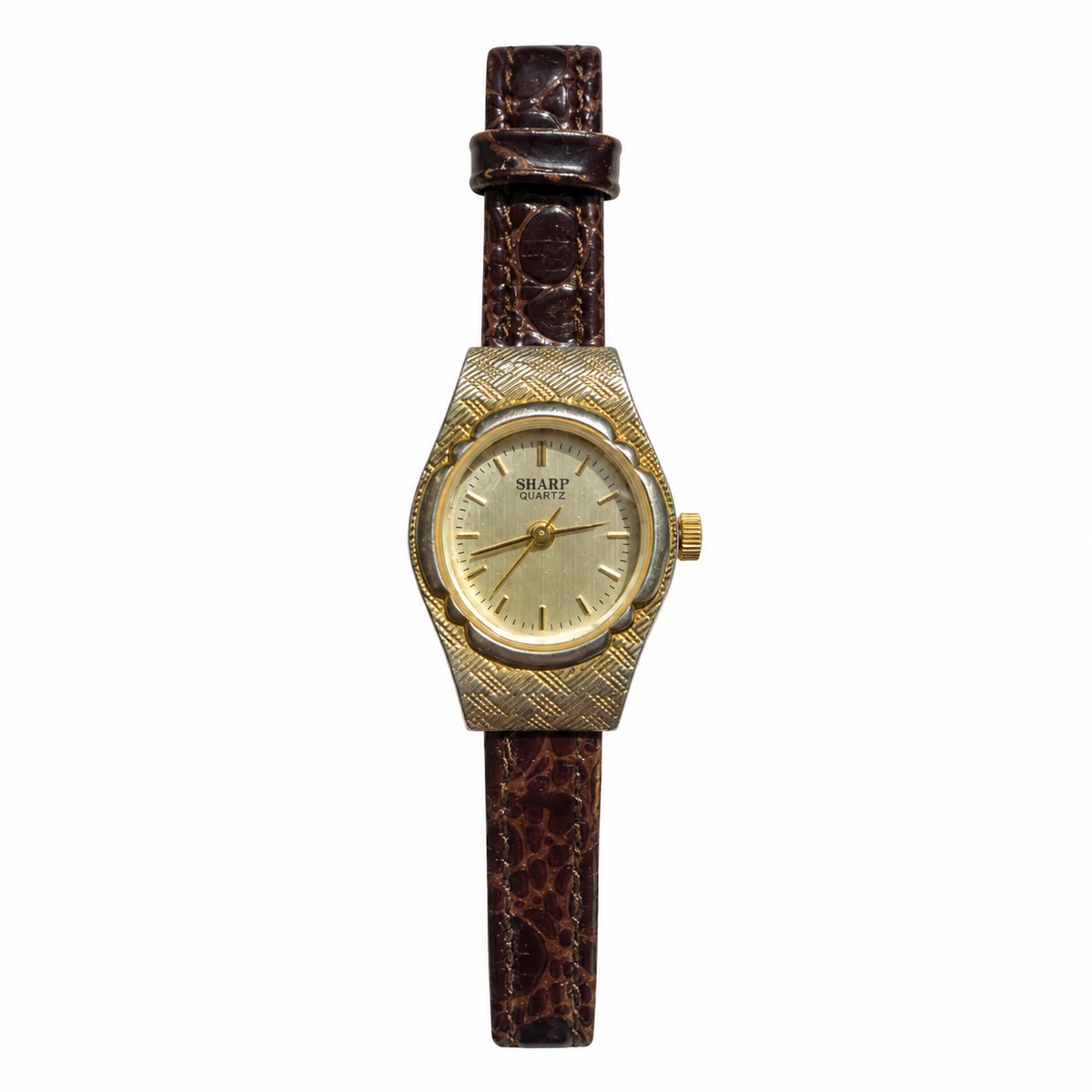 Vintage Sharp Textured Gold-Tone Quartz Watch - Requires a Battery