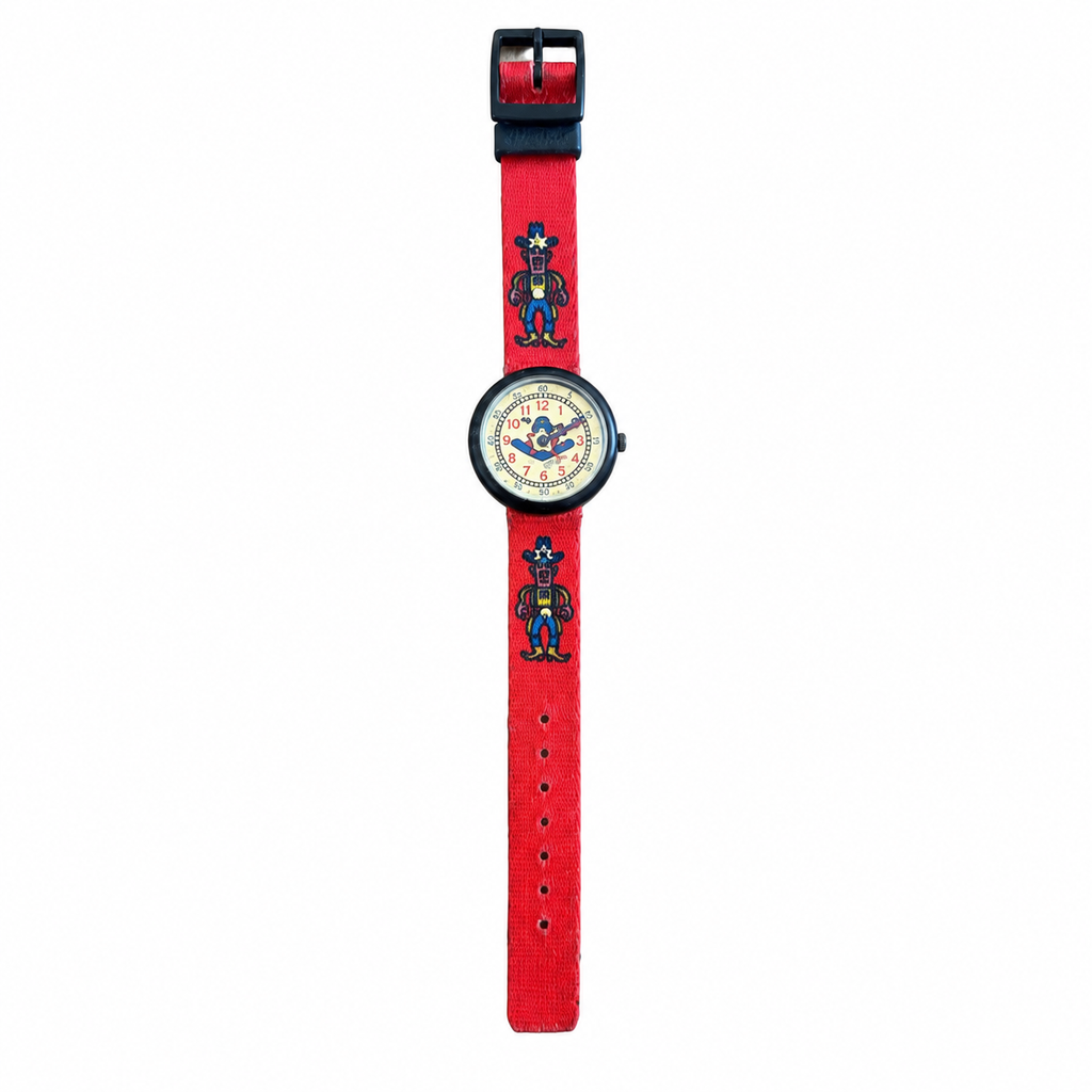 Vintage Disney Goofy Cowboy Time Teacher Watch - Red Fabric - Battery Required