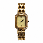 Vintage Seiko Crystal-Accent Rectangular Gold-Tone Quartz Watch - Requires a Battery