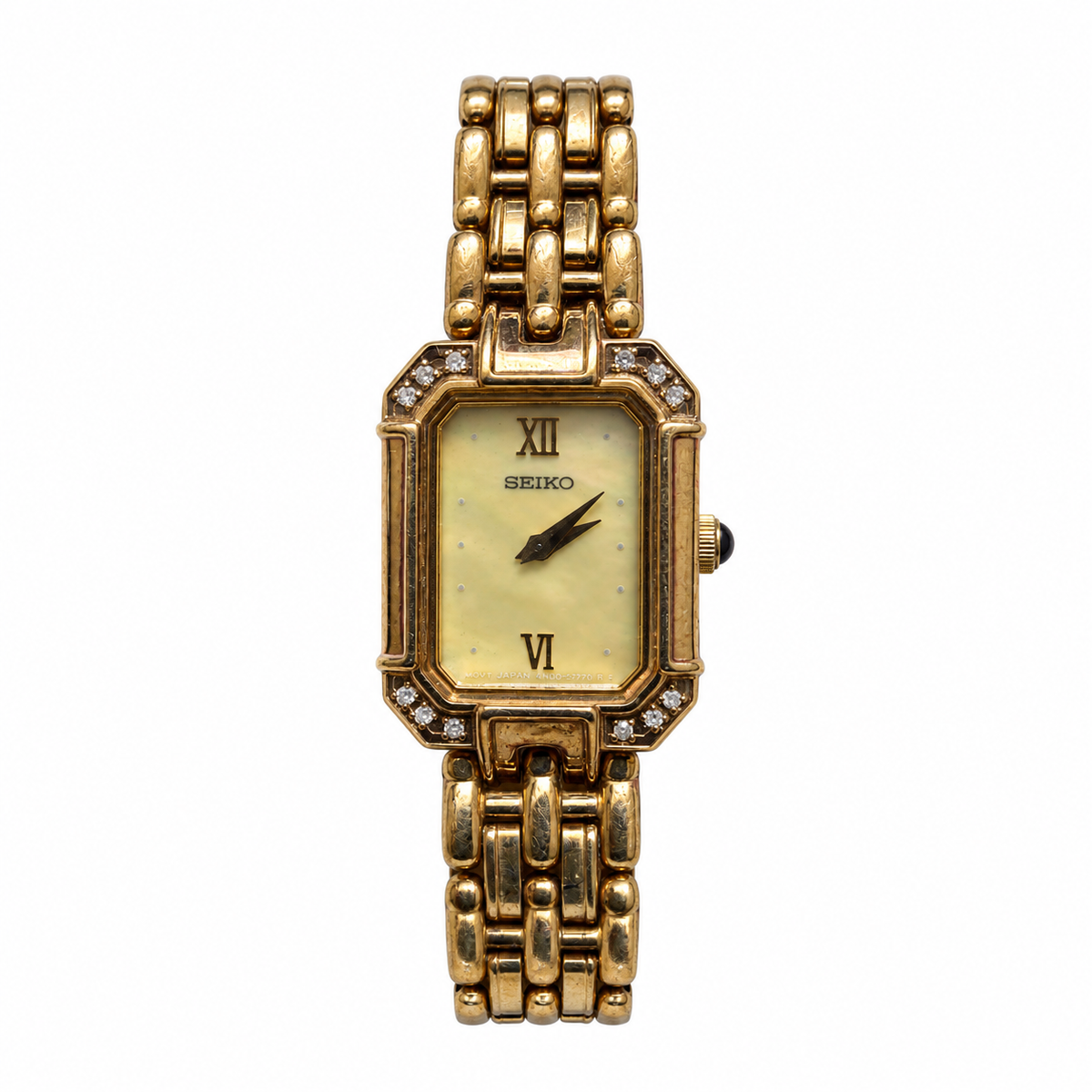 Vintage Seiko Crystal-Accent Rectangular Gold-Tone Quartz Watch - Requires a Battery