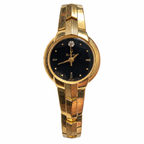 Vintage Bulova Black Dial Crystal Accent Gold-Tone Quartz Watch - Requires a Battery