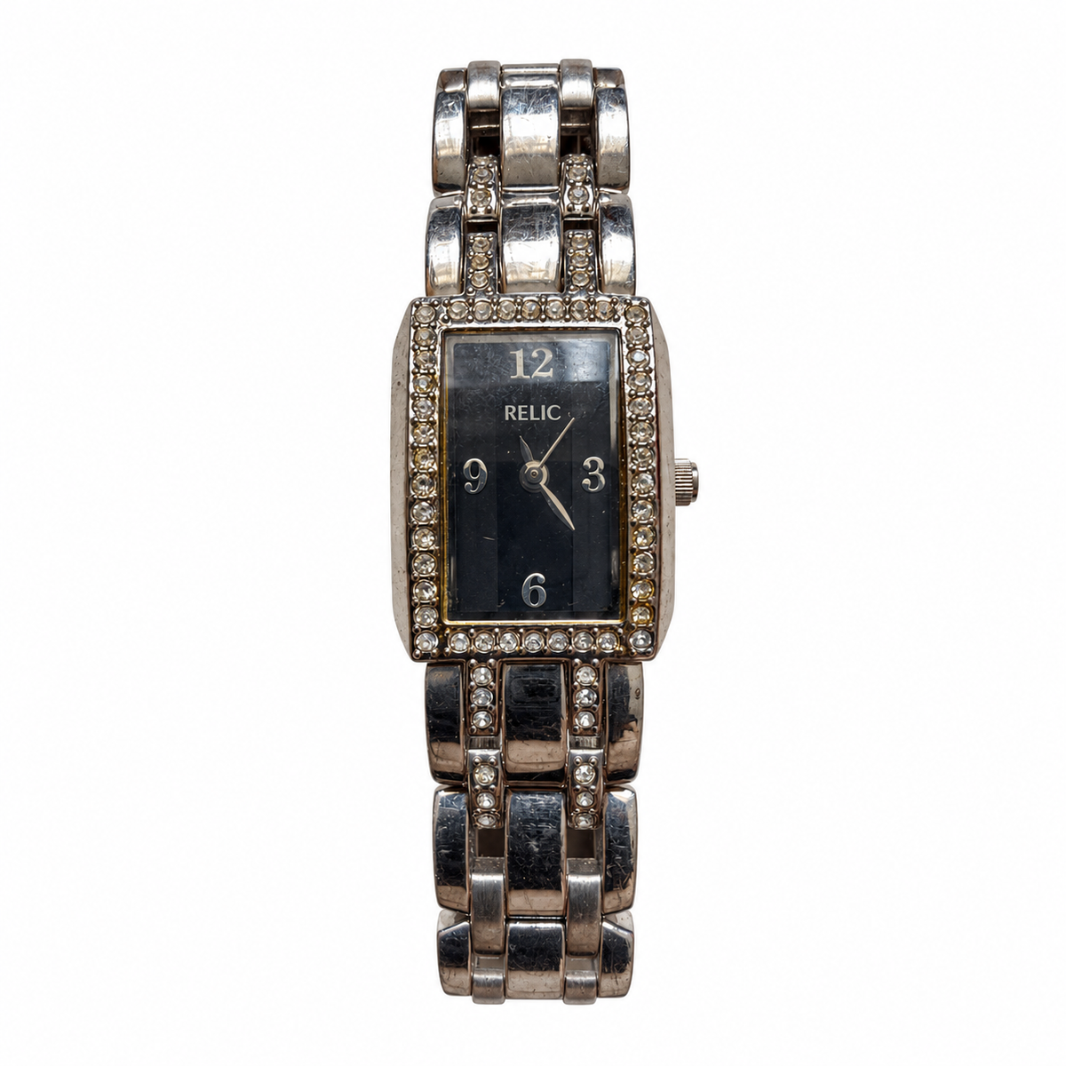 Vintage Relic Crystal Bezel Black Dial Quartz Bracelet Watch - Requires a Battery
