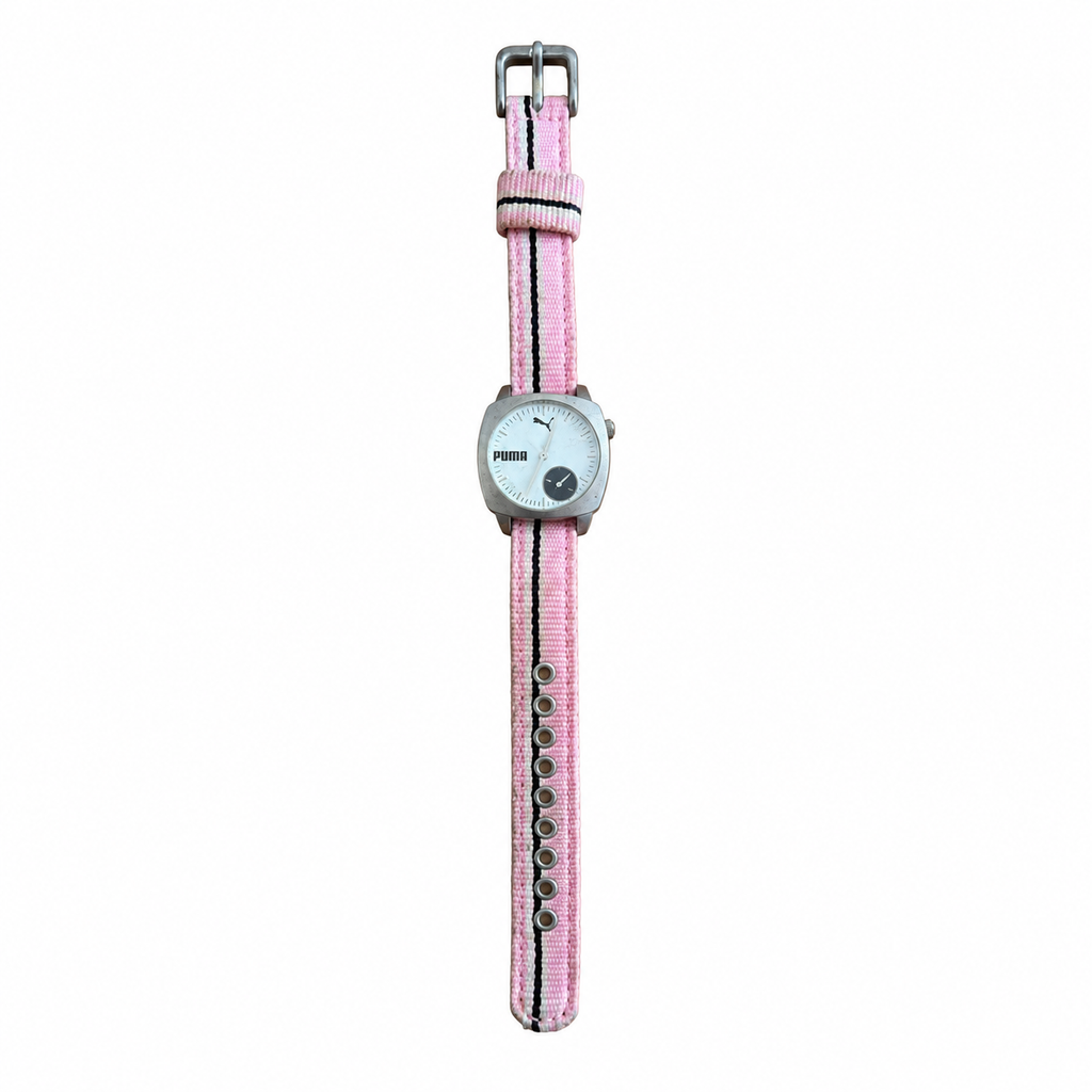 Vintage Puma Ladies Watch 805 - Silver Dial & Pink Strap - Battery Required