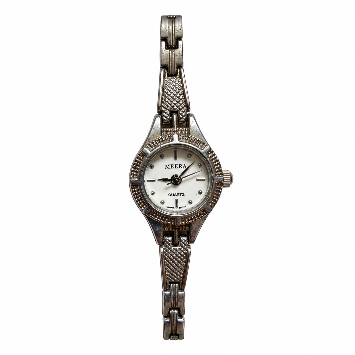 Vintage Meera Textured Silver-Tone Quartz Bracelet Watch - Requires a Battery