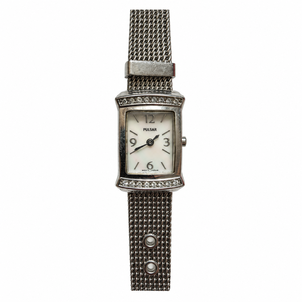 Vintage Pulsar Rectangular Crystal-Accent Mesh Quartz Watch - Requires a Battery