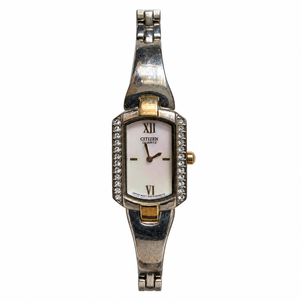 Vintage Citizen Rectangular Crystal-Accent Two-Tone Quartz Watch - Requires a Battery