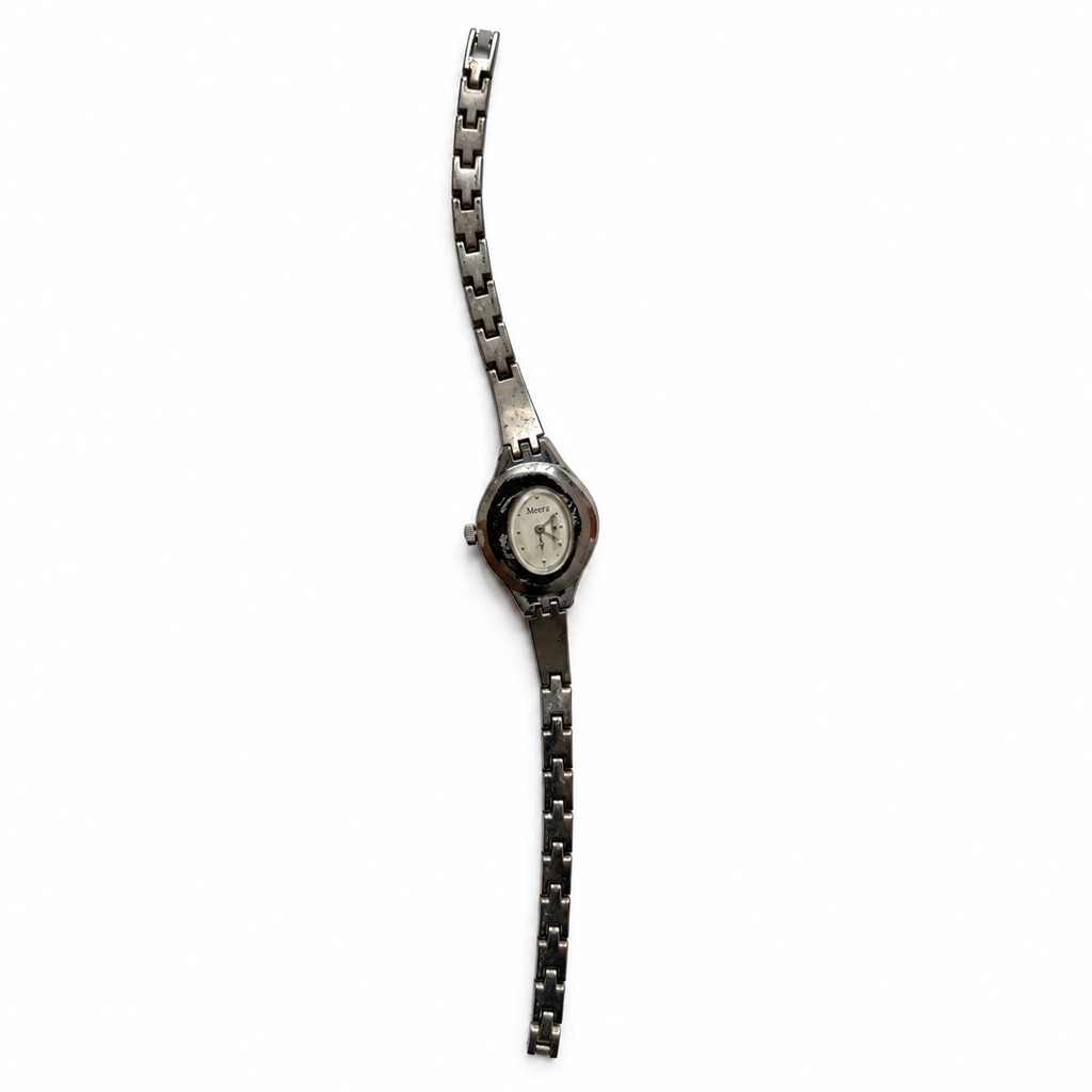 Vintage Meera Textured Silver-Tone Quartz Bracelet Watch - Requires a Battery