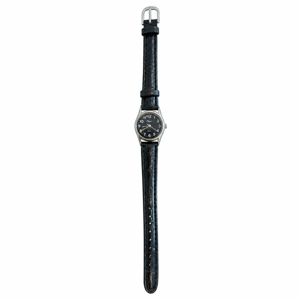 Vintage Regal Quartz Analog Watch - Black Dial & Leather - Battery Required