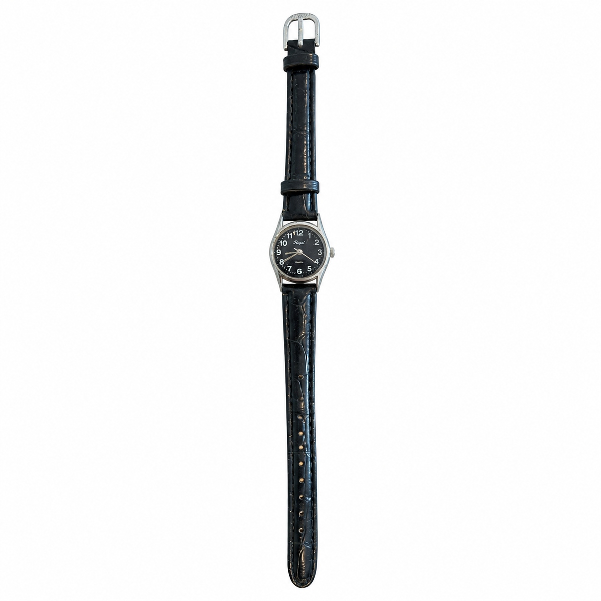 Vintage Regal Quartz Analog Watch - Black Dial & Leather - Battery Required