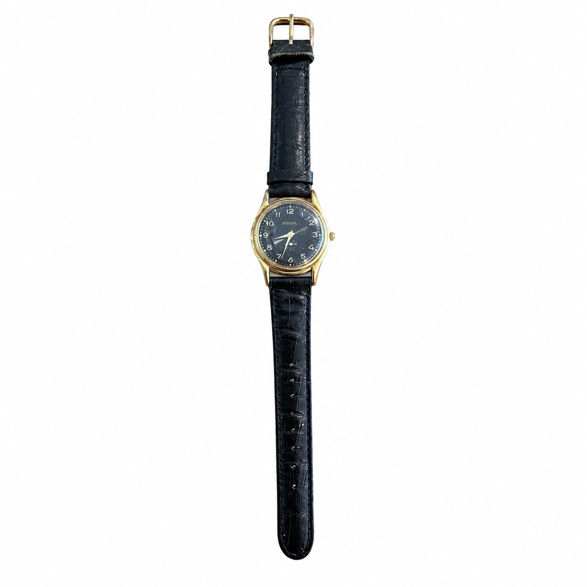 Vintage Fossil Quartz Analog Watch - Black Dial Gold-Tone - Battery Required