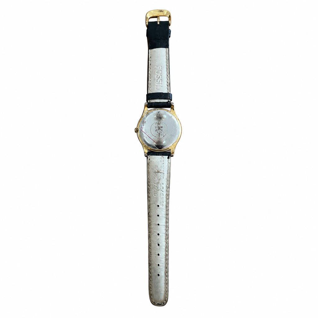 Vintage Fossil Quartz Analog Watch - Black Dial Gold-Tone - Battery Required